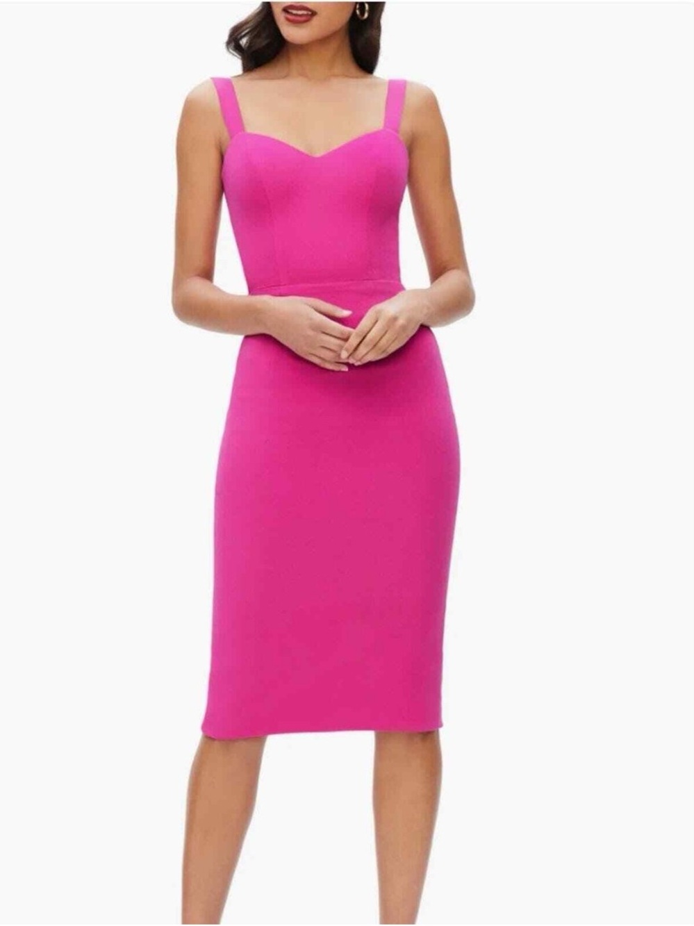 NWT Dress the Population Fuchsia Bodycon Midi Dress - Sleeveless Sweetheart Neck